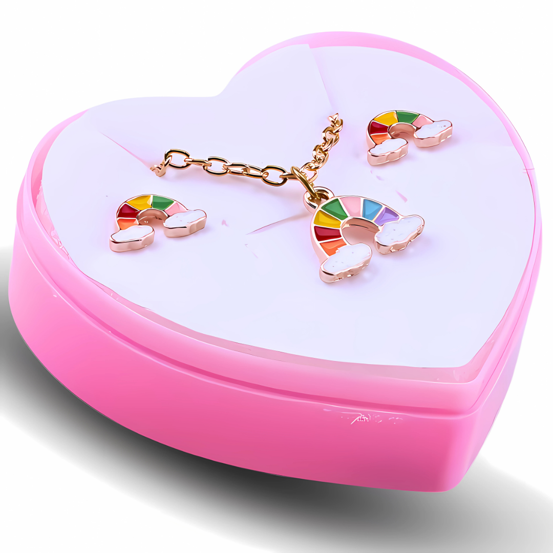 Set za male princeze – ogrlica i minđuše sa zlatnom dugom u poklon kutiji